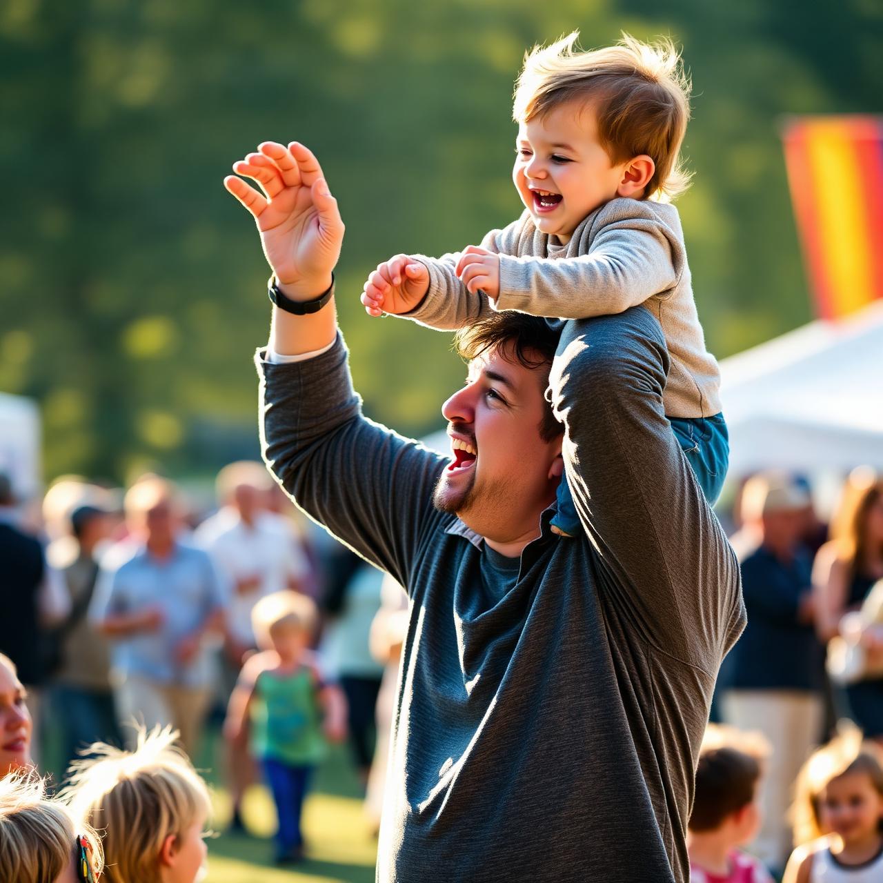 Father lifting his son